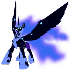 Size: 1024x993 | Tagged: safe, artist:animefreak40k, nightmare moon, robot, simple background, solo, spread wings, transparent background