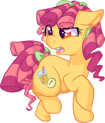 Size: 1387x1617 | Tagged: safe, artist:paintsplatter, oc, oc only, oc:apple fizz, bow, hair bow, offspring, parent:apple bloom, parent:tender taps, parents:tenderbloom, solo, tail bow