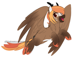 Size: 2453x1891 | Tagged: safe, artist:xwhitedreamsx, oc, oc only, oc:alessa, original species, antlers, female, freckles, smiling, solo, two toned mane, wings