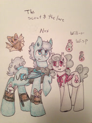 Size: 2448x3264 | Tagged: safe, artist:theodorabmisfit, oc, oc only, oc:nox, oc:will-o-wisp, bat, bat pony, pony, brother and sister, female, male, pigtails, siblings, wisp