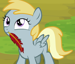 Size: 1260x1080 | Tagged: safe, screencap, chirpy hooves, pegasus, pony, trade ya, background pony, female, filly, mouth hold, quill, solo