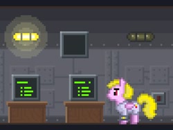 Size: 386x290 | Tagged: safe, artist:alexmakovsky, oc, oc only, oc:dazzling "dodo" dusk, fallout equestria, fallout equestria: the fossil, pixel art, solo, stable