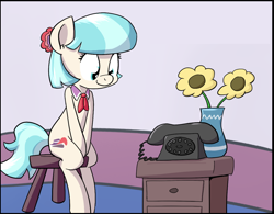 Size: 1010x786 | Tagged: safe, artist:whatsapokemon, edit, coco pommel, cropped, explicit source, solo, telephone, waiting