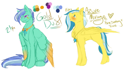 Size: 1280x791 | Tagged: safe, artist:crescentmyst, oc, oc only, oc:azure mirage, oc:gold dust, pegasus, pony, offspring, parent:flash sentry, parent:trixie, parents:trixflash