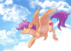 Size: 1367x988 | Tagged: safe, artist:fizzy-dog, scootaloo, crusaders of the lost mark, cloud, cutie mark, scootaloo can fly, solo, the cmc's cutie marks