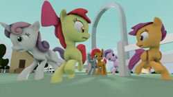 Size: 1280x720 | Tagged: safe, artist:neon-ns, apple bloom, babs seed, diamond tiara, scootaloo, silver spoon, sweetie belle, one bad apple, 3d, cutie mark crusaders, source filmmaker