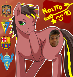 Size: 873x915 | Tagged: safe, edit, oc, oc only, earth pony, pony, 1000 hours in ms paint, cadiz cf, donut steel, fc barcelona, football, logo, ms paint, nolito, recolor, solo, spain, wink