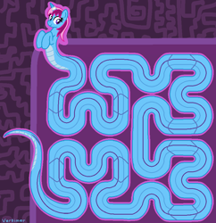 Size: 851x879 | Tagged: safe, artist:versimer, oc, oc only, oc:parcly taxel, lamia, original species, fractal, hilbert curve, horn ring, impossibly long tail, math, smiling, solo