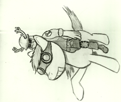 Size: 474x401 | Tagged: safe, oc, crossover, engineer, riding, sideways image, sketch, team fortress 2