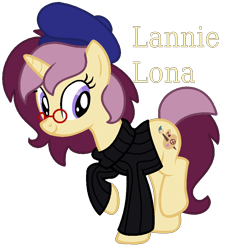 Size: 910x1004 | Tagged: safe, artist:monkfishyadopts, oc, oc only, oc:lannie lona, base used, beatnik, beret, clothes, glasses, solo, sweater, turtleneck