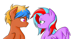 Size: 1372x753 | Tagged: safe, artist:tomcolt15, oc, oc only, oc:cortland, oc:streak, offspring, parent:big macintosh, parent:rainbow dash, parents:rainbowmac, twins