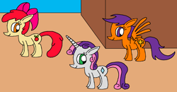 Size: 1508x784 | Tagged: safe, artist:killerbug2357, apple bloom, scootaloo, sweetie belle, 1000 hours in ms paint, cutie mark crusaders, ms paint, wrong cutie mark