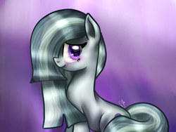 Size: 1024x768 | Tagged: safe, artist:pexxastar, marble pie, earth pony, pony, hearthbreakers, blushing, cute, hair over one eye, marblebetes, sitting, smiling, solo