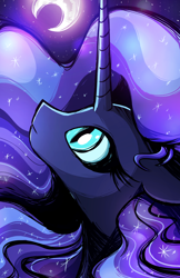 Size: 3300x5100 | Tagged: safe, artist:flamevulture17, nightmare moon, absurd resolution, bust, looking up, moon, portrait, solo