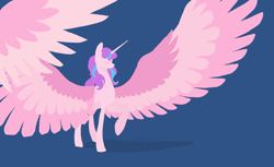 Size: 1732x1063 | Tagged: safe, artist:graypaint, princess flurry heart, spoiler:s06, eyes closed, impossibly large wings, large wings, older, raised hoof, simple background, solo, spread wings