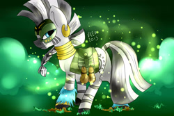 Size: 3000x2000 | Tagged: safe, artist:korashy, zecora, the cutie re-mark, alternate hairstyle, alternate timeline, chrysalis resistance timeline, resistance leader zecora, saddle bag, smiling, solo