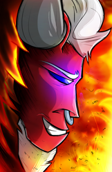 Size: 3300x5100 | Tagged: safe, artist:flamevulture17, lord tirek, absurd resolution, bust, fire, grin, portrait, solo