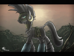 Size: 1280x969 | Tagged: safe, artist:slawomiro, zecora, zebra, the cutie re-mark, alternate timeline, chrysalis resistance timeline, everfree forest, mask, resistance leader zecora, solo