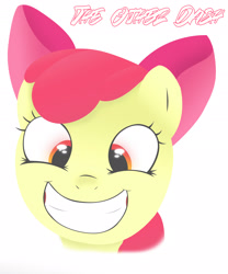 Size: 1833x2201 | Tagged: safe, artist:theotherdash, apple bloom, bust, grin, portrait, simple background, solo, white background