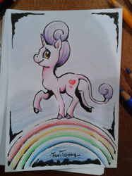 Size: 1280x1707 | Tagged: safe, artist:taritoons, oc, oc only, classical unicorn, cloven hooves, german comic con, leonine tail, pink fluffy unicorns dancing on rainbows, traditional art, unnamed oc, unshorn fetlocks