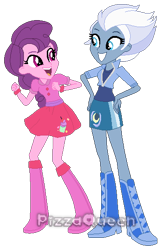 Size: 346x535 | Tagged: safe, artist:doroshll, night glider, sugar belle, equestria girls, boots, clothes, duo, duo female, female, looking at each other, miniskirt, shoes, simple background, skirt, smiling, transparent background