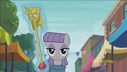 Size: 1920x1080 | Tagged: safe, screencap, maud pie, the gift of the maud pie, discovery family logo, looking at you, magic, meme, offscreen character, scepter, solo, twilight scepter