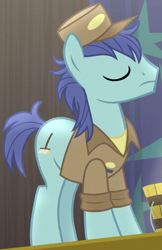 Size: 328x506 | Tagged: safe, screencap, bloom and gloom, background pony, deep clean, eyes closed, solo