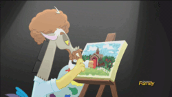 Size: 1920x1080 | Tagged: safe, screencap, discord, what about discord?, animated, bob ross, discovery family logo, draconiross, loop, painting