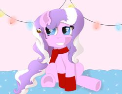 Size: 4500x3500 | Tagged: safe, artist:fia94, diamond tiara, christmas lights, christmas pudding, clothes, cute, hairclip, missing accessory, scarf, socks, solo, underhoof