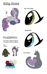 Size: 1252x1984 | Tagged: safe, artist:hippykat13, oc, oc only, oc:kitty sweet, pegasus, pony, alternate hairstyle, clothes, ear piercing, earring, hat, hoodie, jewelry, long hair, piercing, ponysona, prone, reference sheet, solo