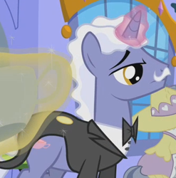 Size: 332x336 | Tagged: safe, screencap, earl grey, sweet and elite, background pony, clothes, cropped, magic, solo focus, telekinesis, tuxedo