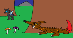 Size: 1024x536 | Tagged: safe, artist:killerbug2357, changeling, wolf, 1000 hours in ms paint, ms paint