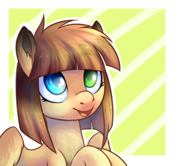 Size: 748x700 | Tagged: safe, artist:ghst-qn, oc, oc only, pegasus, pony, ear fluff, female, happy, heterochromia, looking up, mare, open mouth, smiling, solo