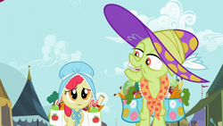 Size: 1366x768 | Tagged: safe, derpibooru import, screencap, apple bloom, granny smith, family appreciation day