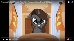 Size: 1600x900 | Tagged: safe, screencap, oc, oc only, oc:sonata, pony, unicorn, angry, courtroom, death stare, eyebrows, glasses, gritted teeth, solo, turnabout storm, youtube