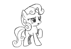 Size: 838x579 | Tagged: safe, artist:lesbocarwash, sweetie belle, monochrome, open mouth, raised hoof, sketch, solo