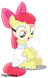 Size: 1855x3000 | Tagged: safe, artist:brony-works, apple bloom, clothes, flask, goggles, lab coat, safety goggles, simple background, solo, transparent background, vector