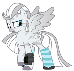 Size: 5571x5340 | Tagged: safe, artist:geekladd, lightning dust, oc, oc only, oc:crystal eclair, pegasus, pony, zebra, fallout equestria, fallout equestria: influx, absurd resolution, clothes, pipbuck, socks, solo, striped socks, terminator, wings, zebrasus