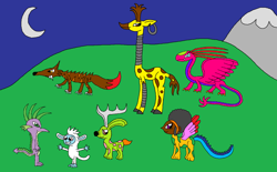 Size: 1024x634 | Tagged: safe, artist:killerbug2357, spike, dragon, giraffe, wolf, yeti, 1000 hours in ms paint, jackalope, ms paint