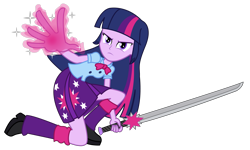 Size: 5000x3000 | Tagged: safe, artist:razethebeast, twilight sparkle, equestria girls, absurd resolution, angry, badass, clothes, frown, katana, magic, pleated skirt, simple background, skirt, solo, sword, transparent background, vector, weapon