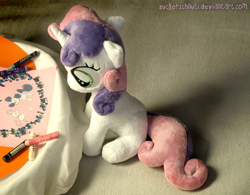 Size: 1024x797 | Tagged: safe, artist:zuckerschnuti, sweetie belle, sisterhooves social, crayon, drawing, gem, irl, photo, plushie, scene interpretation