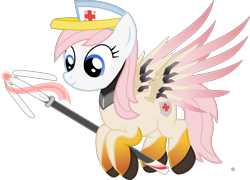 Size: 2300x1660 | Tagged: safe, artist:arifproject, nurse redheart, pony, flying, mercy, overwatch, simple background, solo, transparent background, vector