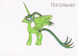 Size: 683x495 | Tagged: safe, artist:killerbug2357, oc, oc only, oc:persephone, alicorn, pony, alicorn oc, solo, traditional art