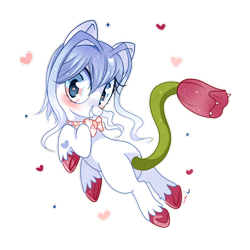 Size: 1000x1000 | Tagged: safe, artist:ipun, oc, oc only, oc:belladonna, original species, augmented tail, blushing, bowtie, female, heart, heart eyes, simple background, smiling, solo, transparent background, wingding eyes