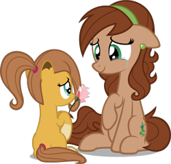 Size: 2494x2381 | Tagged: safe, artist:zacatron94, oc, oc only, oc:cynthia ezthro, oc:jade verdi, crying, female, filly, flower, tears of joy