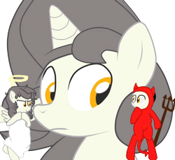 Size: 710x650 | Tagged: safe, artist:lion-grey, oc, oc only, oc:short fuse, pony, unicorn, male, shoulder angel, shoulder devil