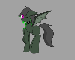 Size: 1280x1024 | Tagged: safe, artist:askhypnoswirl, oc, oc only, oc:maraco arco, bat pony, pony, collar, glow, glowing tongue, solo