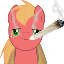 Size: 300x300 | Tagged: safe, artist:juicy-cactus, edit, edited edit, big macintosh, earth pony, pony, drugs, high, inverted mouth, joint, male, marijuana, stallion