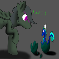 Size: 1280x1280 | Tagged: safe, artist:askhypnoswirl, oc, oc only, oc:maraco arco, bat pony, dragon, pony, baby, egg, glow, glowing eyes, hatchling