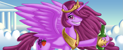 Size: 1023x418 | Tagged: safe, artist:berrypawnch, berry punch, berryshine, alicorn, pony, alicornified, berrycorn, lip bite, meme, race swap, solo, trollface